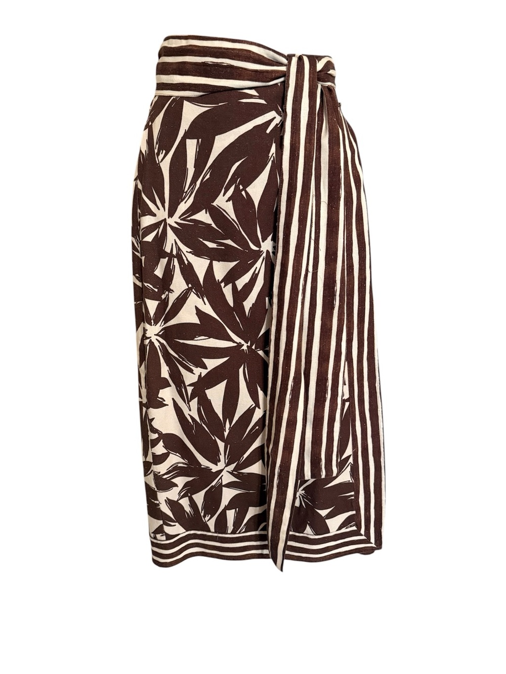 Miou Muse Women’s Brown & Cream Tropical Wrap Skirt. Size S